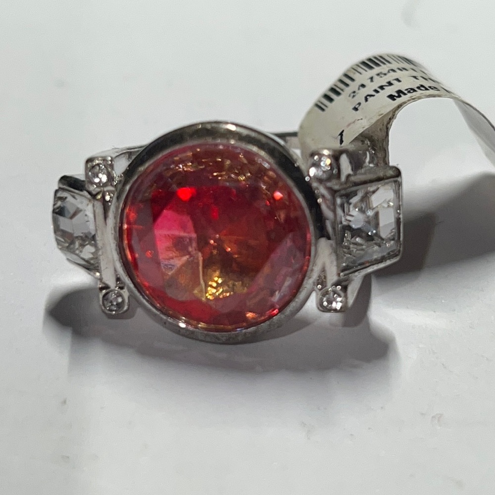Red henri bendel silver ring size 7 nwt